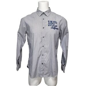 Esprit Mens Pinstripe Button Down Shirt Blue White Mill Valley Lumber Co Graphic